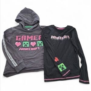 Minecraft Kids Gamer Hoodie and Long Sleeve Shirt Set, Gray and Black Size 10/12